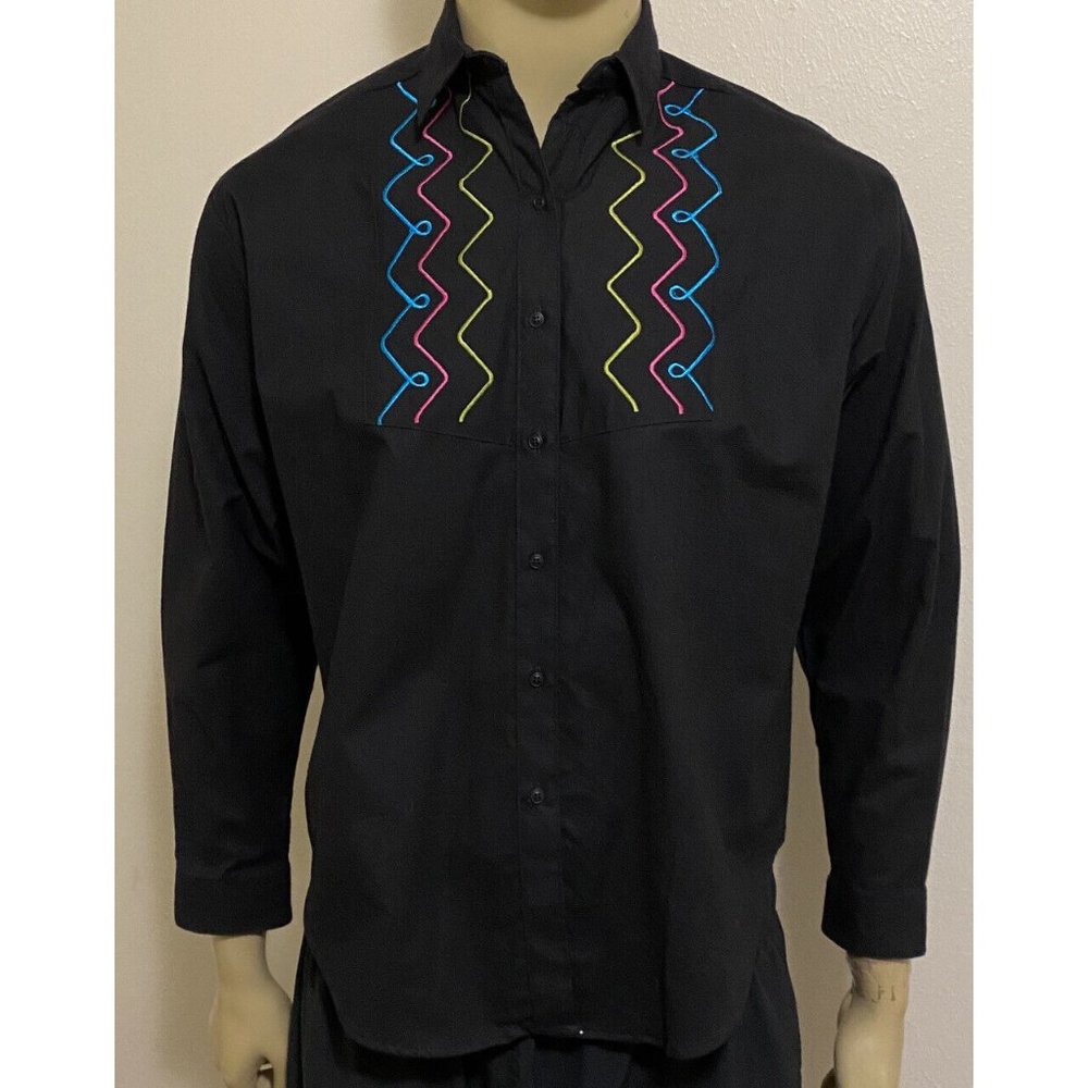 Vintage Panhandle Slim Women's Large Long Sleeve Black Yellow Pink Western Shirt
